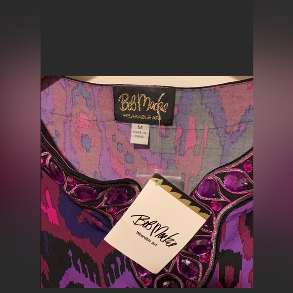 Beautiful Fuchsia Swirled Patern Bob Mackie Wearable Art Jeweled Blouse, Medium - Picture 3 of 5